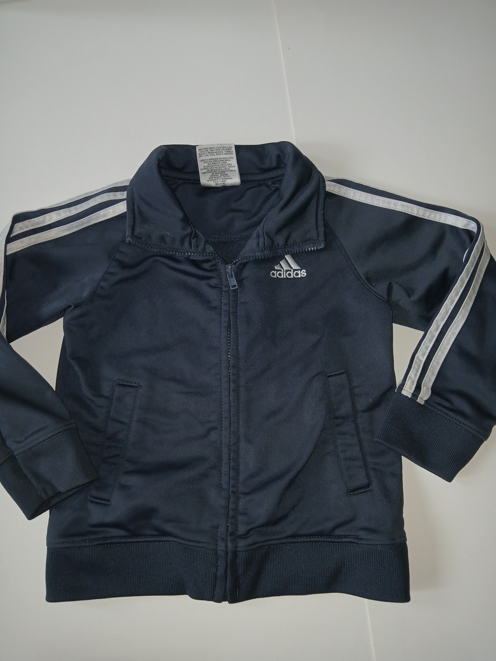 Adidas Navy Blue Kids Track Jacket with White Stripes 24m D0386
